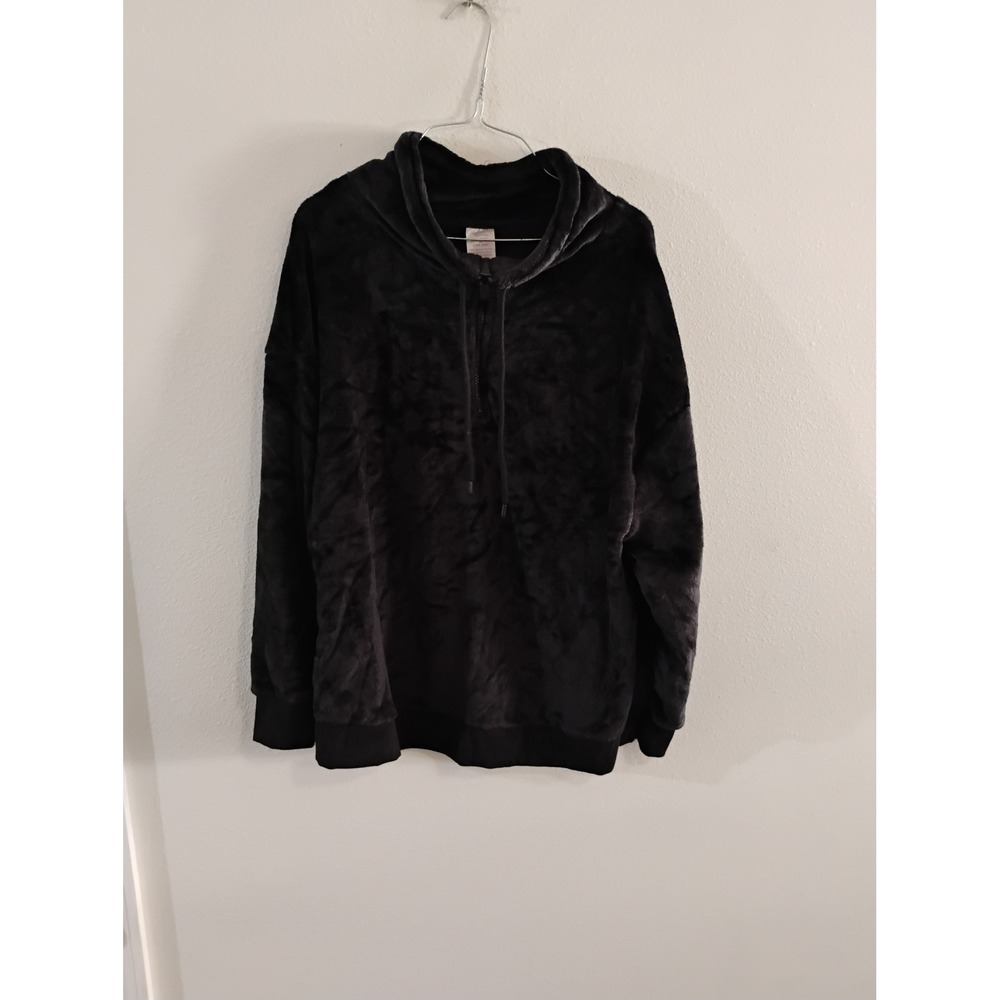 Secret Treasures Black Faux Fur Quarter Zip Hoodie Sleepwear 2X 18W-20W Lounger